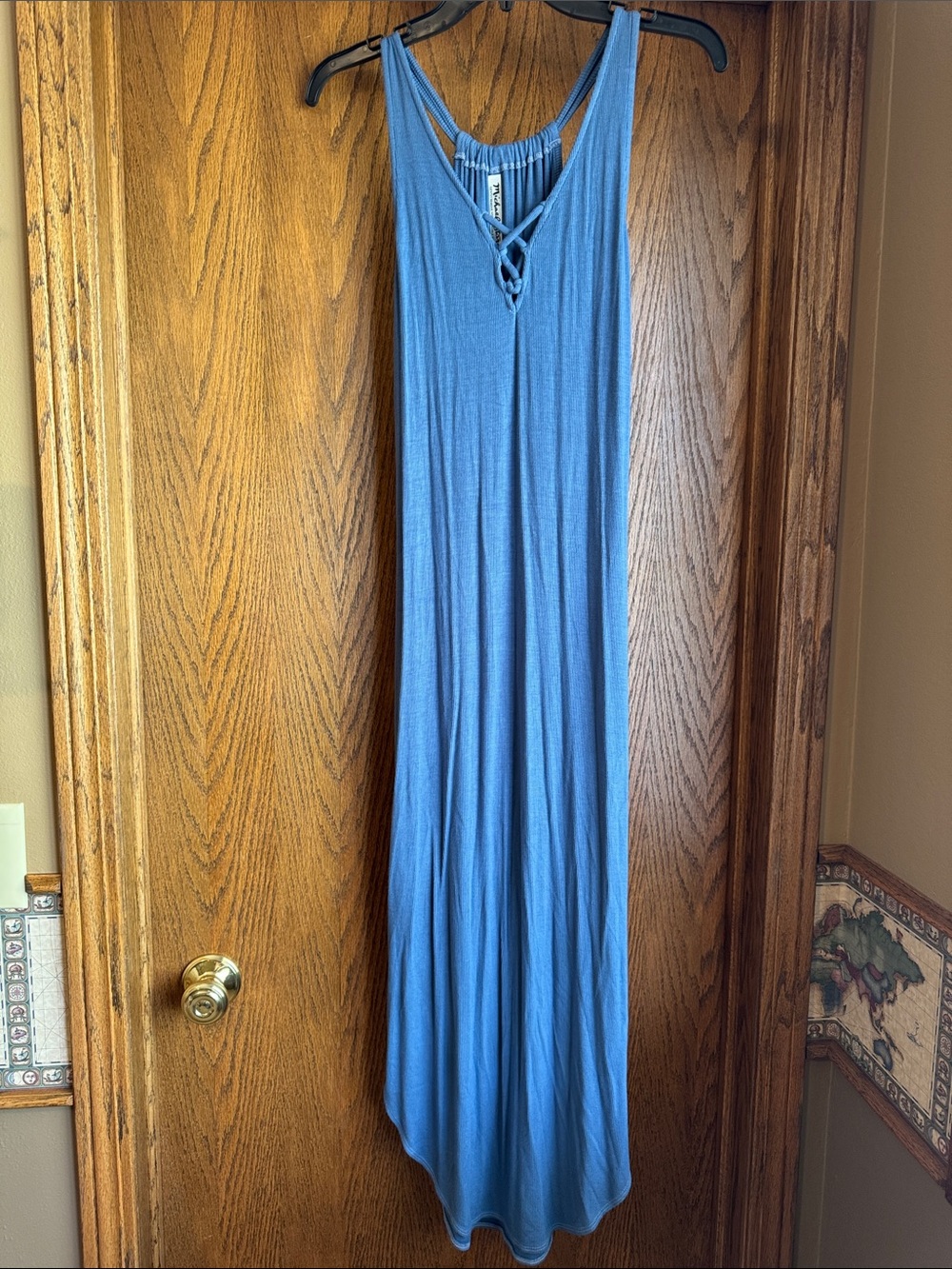 Michael Stars Blue Sleeveless Maxi Dress with V-Neck Lace-Up